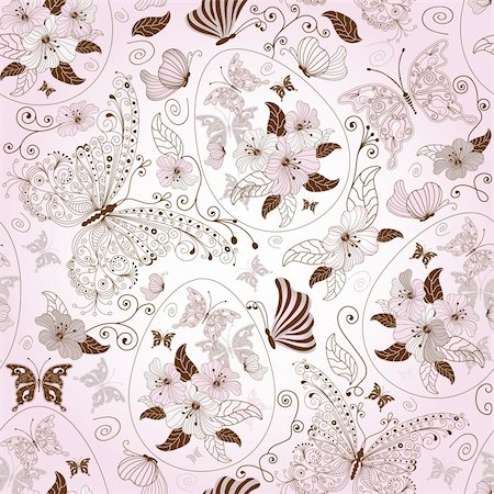 simsearch:400-05922161,k - Seamless pink easter floral pattern with eggs, butterflies and flowers (vector) Photographie de stock - Aubaine LD & Abonnement, Code: 400-05919537