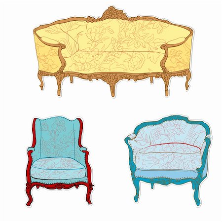 simsearch:400-06922170,k - antique rococo sofa, chair and armchair with floral tapestry stickers isolated on white Photographie de stock - Aubaine LD & Abonnement, Code: 400-05919597