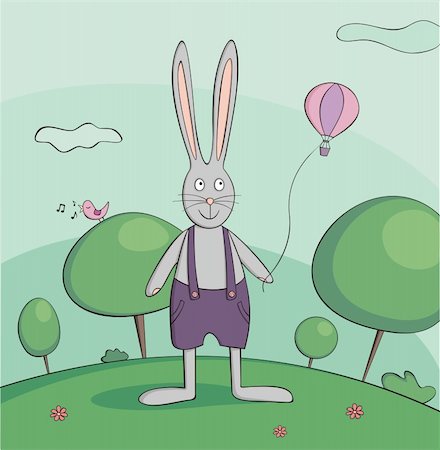 Illustration of walking rabbit, produced in summer style Stock Photo - Budget Royalty-Free & Subscription, Code: 400-05919620