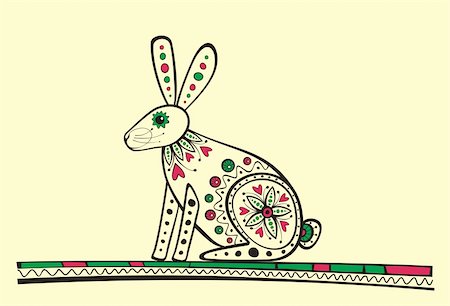 Illustration of rabbit, produced in ethno style with the unique colour Stock Photo - Budget Royalty-Free & Subscription, Code: 400-05919621