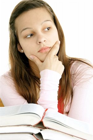 simsearch:400-04829236,k - teenage girl portrait with opened books, thinking Stock Photo - Budget Royalty-Free & Subscription, Code: 400-05919688