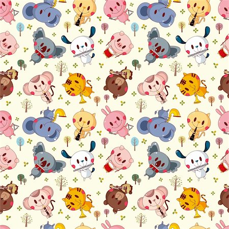 dogs and cats playing - animal play music seamless pattern Stock Photo - Budget Royalty-Free & Subscription, Code: 400-05919716