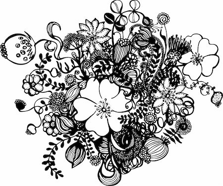 simsearch:400-08572511,k - Illustration of black and white flowers isolated on white Photographie de stock - Aubaine LD & Abonnement, Code: 400-05919861