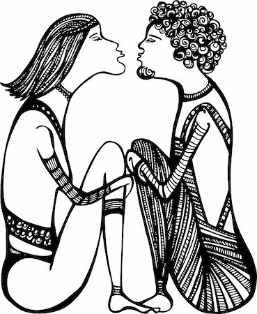 Sketch of a love couple, ready to kiss. Black and white illustration Stock Photo - Budget Royalty-Free & Subscription, Code: 400-05919863