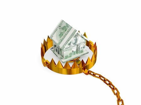 simsearch:400-04773052,k - Trap with a small house made of money. 3d rendered. Isolated on white background. Foto de stock - Super Valor sin royalties y Suscripción, Código: 400-05919895