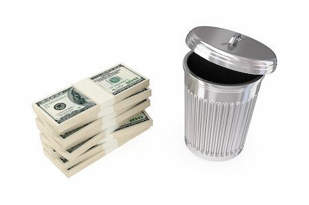 Big dollar's pack and dustbin.3d rendered.Isolated on white background. Stock Photo - Budget Royalty-Free & Subscription, Code: 400-05919959