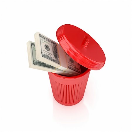 Dollar packs in a red recycle bin.Isolated on white background.3d rendered. Stock Photo - Budget Royalty-Free & Subscription, Code: 400-05919960