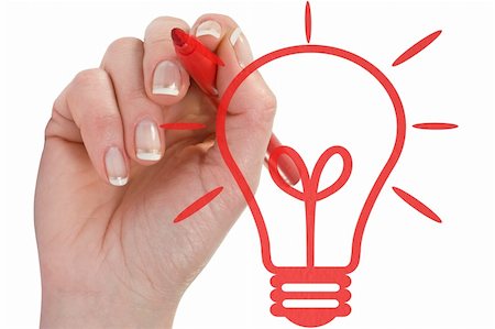 drawing on save electricity - Hand draw light bulb on white background. Ecology/Business concept Stock Photo - Budget Royalty-Free & Subscription, Code: 400-05910036