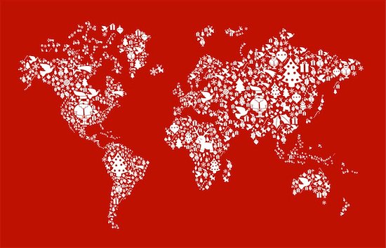 Christmas icon set in globe world map background. Vector file available. Foto de stock - Sin royalties, Artista: cienpiesnf, Código de la imagen: 400-05910165