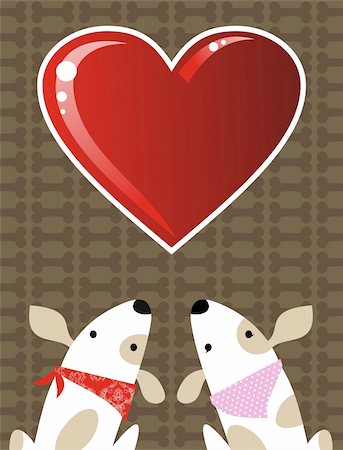 fashion dog cartoon - Romantic Valentines red love heart and dog couple background. Vector file available. Stock Photo - Budget Royalty-Free & Subscription, Code: 400-05910276