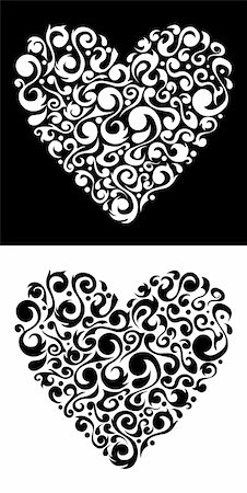 simsearch:400-08957079,k - Flower love heart silhouette black and white shape background. Vector file available. Foto de stock - Royalty-Free Super Valor e Assinatura, Número: 400-05910299