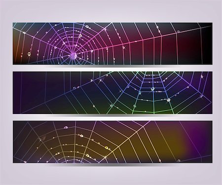 Set of dark banners with spider web and shining water drops. Photographie de stock - Aubaine LD & Abonnement, Code: 400-05910371