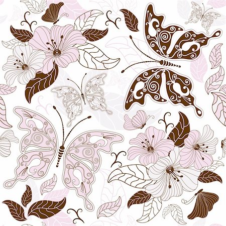 simsearch:400-05922161,k - Seamless floral pattern with butterflies and flowers (vector) Photographie de stock - Aubaine LD & Abonnement, Code: 400-05910424