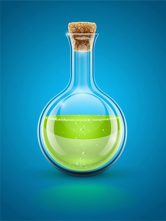glass chemical flask with green toxic liquid and cork vector illustration EPS10. Transparent objects used for shadows and lights drawing Stockbilder - Microstock & Abonnement, Bildnummer: 400-05910716