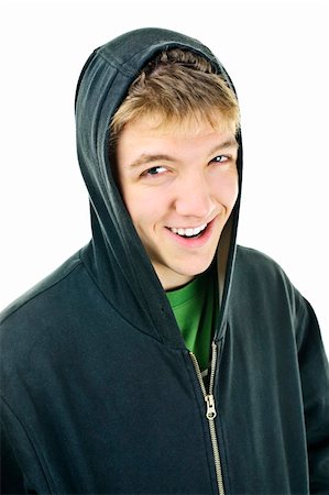 Portrait of smiling young man wearing hoodie isolated on white background Foto de stock - Super Valor sin royalties y Suscripción, Código: 400-05910821