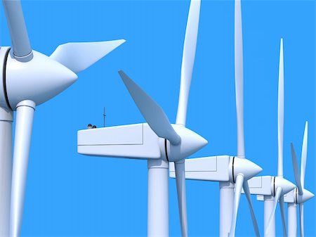 Row of wind power generators on blue background Foto de stock - Super Valor sin royalties y Suscripción, Código: 400-05910942