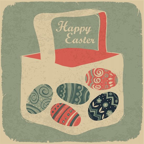 Easter basket with eggs. Retro style easter background. Stock Photo - Royalty-Free, Artist: pashabo, Image code: 400-05911352