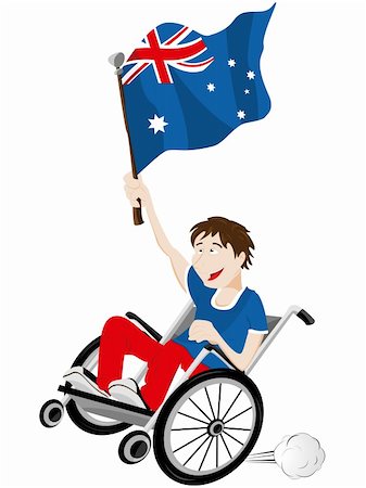 paraolimpionici - Vector - Australia Sport Fan Supporter on Wheelchair with Flag Fotografie stock - Microstock e Abbonamento, Codice: 400-05911524