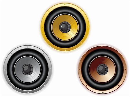 simsearch:400-05131379,k - Vector - Round Isolated Sound Speaker. Set of 3 colors Photographie de stock - Aubaine LD & Abonnement, Code: 400-05911522