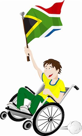 paraolimpionici - Vector - South Africa Sport Fan Supporter on Wheelchair with Flag Fotografie stock - Microstock e Abbonamento, Codice: 400-05911535