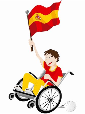 paraolimpionici - Vector - Spain Sport Fan Supporter on Wheelchair with Flag Fotografie stock - Microstock e Abbonamento, Codice: 400-05911536