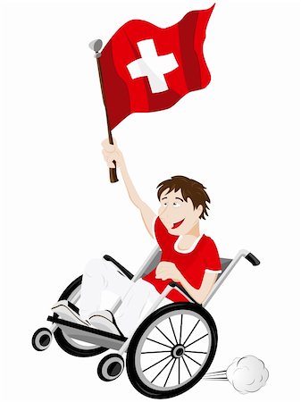 paraolimpionici - Vector - Switzerland Sport Fan Supporter on Wheelchair with Flag Fotografie stock - Microstock e Abbonamento, Codice: 400-05911537