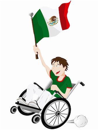 paraolimpionici - Vector - Mexico Sport Fan Supporter on Wheelchair with Flag Fotografie stock - Microstock e Abbonamento, Codice: 400-05911532