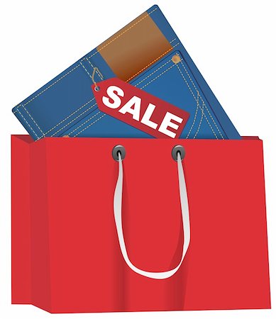reduced sign in a shop - Blue Jeans With Red Sale Tag in Shopping Bag Stock Photo - Budget Royalty-Free & Subscription, Code: 400-05911651