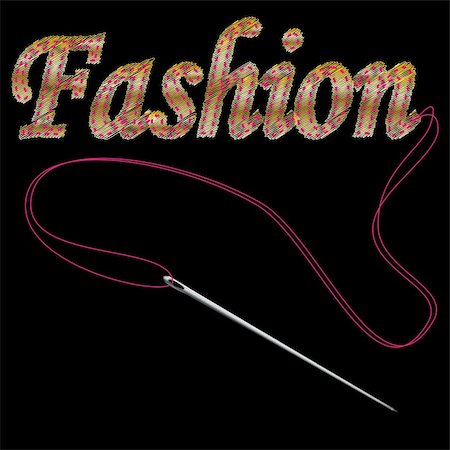 sewing needle fashion - Fashion Illustration needle stitching on a black background. Stock Photo - Budget Royalty-Free & Subscription, Code: 400-05911711