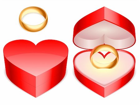 simsearch:400-05896781,k - Heart shaped ring box with golden ring. Photographie de stock - Aubaine LD & Abonnement, Code: 400-05912243