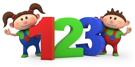 red pigtails - cute boy and girl with 123 numbers - high quality 3d illustration Stock Photo - Budget Royalty-Free & Subscription, Code: 400-05912278