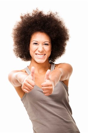 simsearch:400-06065810,k - Happy Afro-American young woman isolated on white doing a thumbs-up signal with her hand Foto de stock - Super Valor sin royalties y Suscripción, Código: 400-05912339