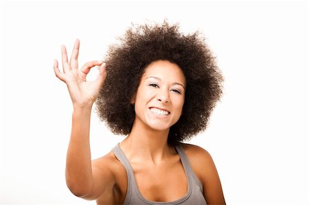 simsearch:400-06065810,k - Happy Afro-American young woman isolated on white doing a okay signal with her hand Foto de stock - Super Valor sin royalties y Suscripción, Código: 400-05912340