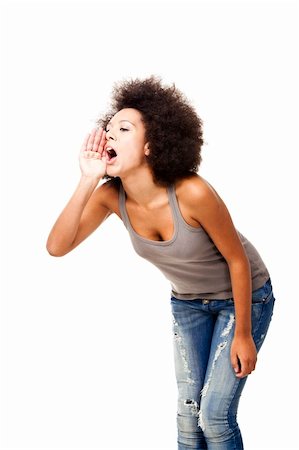 portrait screaming girl - Afro-American young woman yelling, isolated on white Stock Photo - Budget Royalty-Free & Subscription, Code: 400-05912357