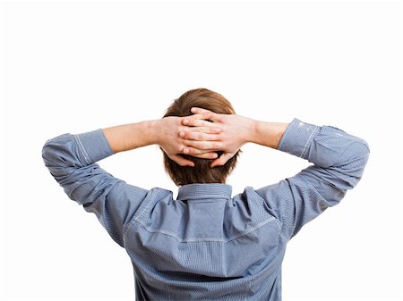 simsearch:400-06065852,k - Rear view of a young man with hands on the head, isolated on white Stock Photo - Budget Royalty-Free & Subscription, Code: 400-05912398