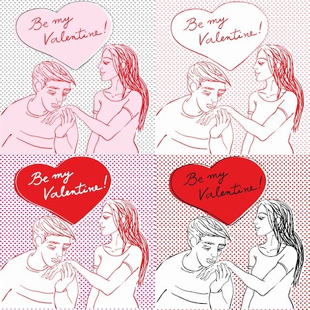 simsearch:400-07614122,k - Valentine's Day pop art card set with romantic lovers in casual clothes and heart shaped bubble Stock Photo - Budget Royalty-Free & Subscription, Code: 400-05912500