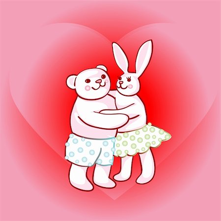 simsearch:400-07840610,k - Valentine's Day cand with bunny and teddy bear in love, doodle drawings over happiness heart Photographie de stock - Aubaine LD & Abonnement, Code: 400-05912546