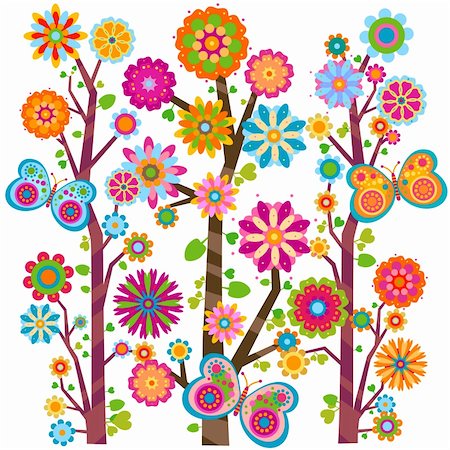 simsearch:400-06852125,k - sweet floral tree and butterflies Foto de stock - Super Valor sin royalties y Suscripción, Código: 400-05913233