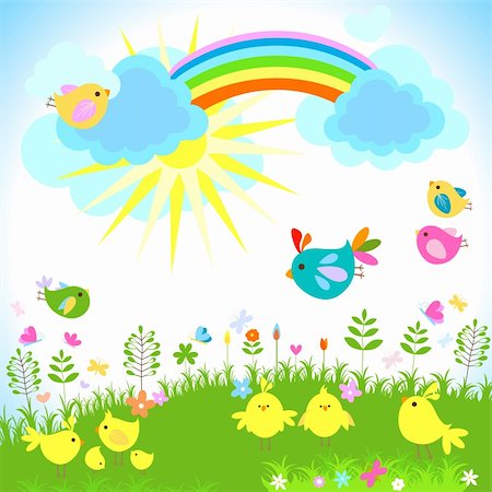 easter spring meadow - bright spring with rainbow Stock Photo - Budget Royalty-Free & Subscription, Code: 400-05913273