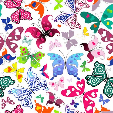 simsearch:400-05922161,k - White seamless valentine pattern with colorful butterflies and hearts (vector) Photographie de stock - Aubaine LD & Abonnement, Code: 400-05913609