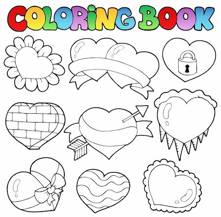 simsearch:400-06749067,k - Coloring book hearts collection 1 - vector illustration. Photographie de stock - Aubaine LD & Abonnement, Code: 400-05913690