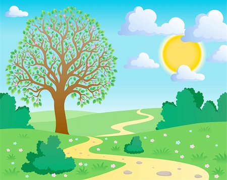 Spring theme landscape 1 - vector illustration. Stock Photo - Budget Royalty-Free & Subscription, Code: 400-05913715
