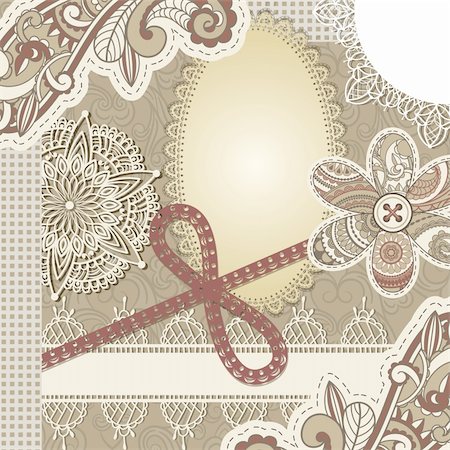 round vintage photo frames - vector vintage scrap template design, clipping mask, elements can be used separately, includes photo frame, baw, flower, laces, buttons, and paisley elements Stock Photo - Budget Royalty-Free & Subscription, Code: 400-05913735