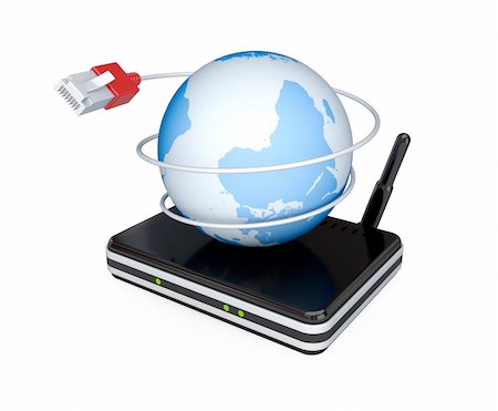 simsearch:400-06332402,k - Router, Earth and patchcord. 3d rendered. Isolated on white background. Foto de stock - Super Valor sin royalties y Suscripción, Código: 400-05913785