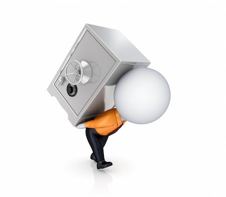 3d small person with an iron safe in a hands.Isolated on white background. Stock Photo - Budget Royalty-Free & Subscription, Code: 400-05913793
