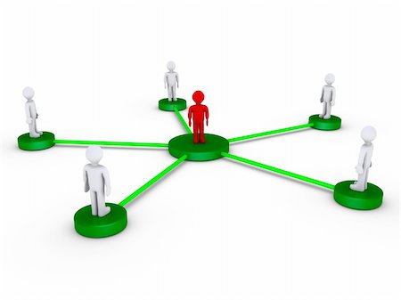 simsearch:400-03910380,k - 3d people on platforms connected to a red person at the center Stock Photo - Budget Royalty-Free & Subscription, Code: 400-05913837