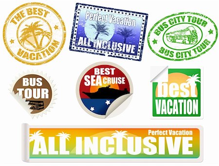 Set of vacation labels and stamps, on white background, vector illustration Stock Photo - Budget Royalty-Free & Subscription, Code: 400-05924095