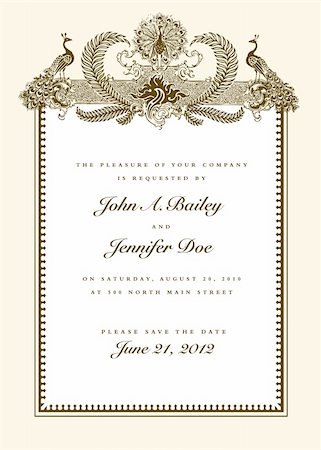 decorative border wedding - Vector Ornate Peacock Frame. Vector ornate frame. Easy to edit. Perfect for invitations or announcements. Stock Photo - Budget Royalty-Free & Subscription, Code: 400-05926818