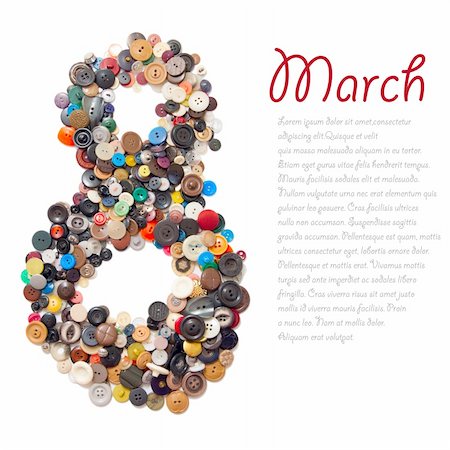 8 March symbol - character "eight" made of buttons Stock Photo - Budget Royalty-Free & Subscription, Code: 400-05926869