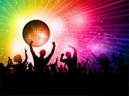 party couple silhouette - Silhouette of a party crowd on a disco ball background Stock Photo - Budget Royalty-Free & Subscription, Code: 400-05927745